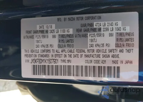 2019 Mazda Cx-5 Grand Touring from USA, damaged, VIN JM3KFBDM1K1507901